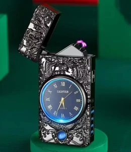 Kovový USB zapaľovač s hodinkami a led svetlom