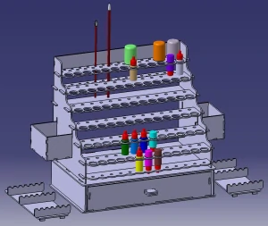 Organizér akrylových farieb s doplnkami - vallejo otvor 26mm - DXF STP formát - laser cutting
