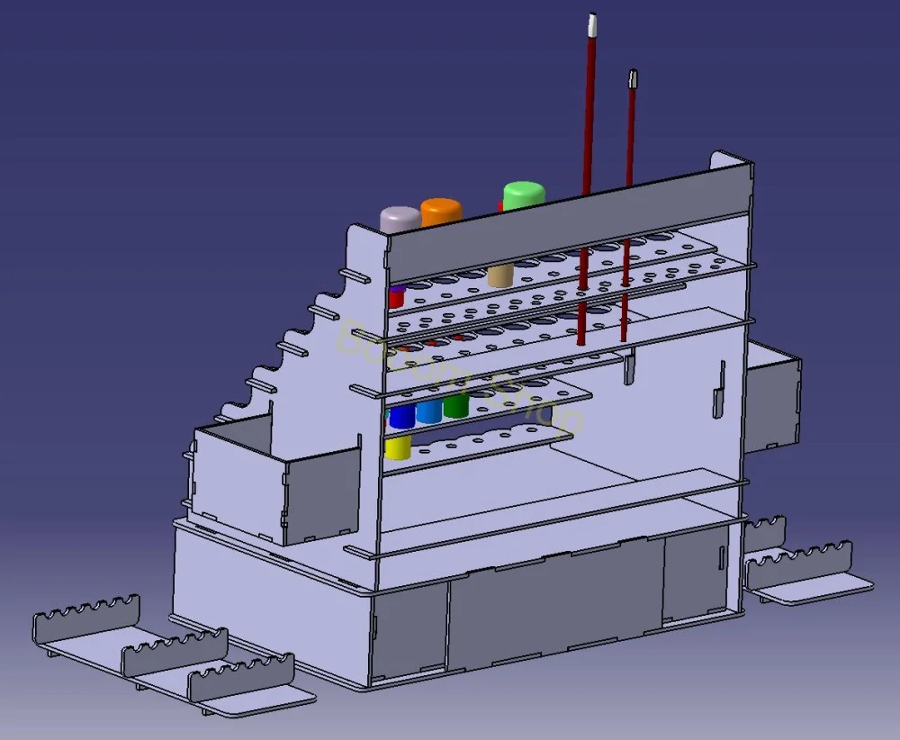 Organizér akrylových farieb s doplnkami - vallejo otvor 26mm - DXF STP formát - laser cutting