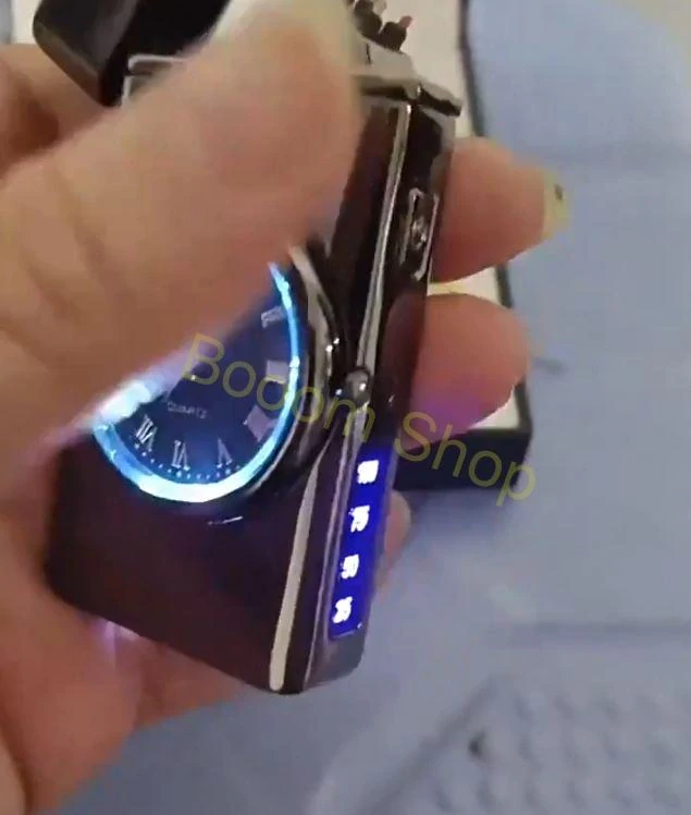 Kovový USB zapaľovač s hodinkami a led svetlom