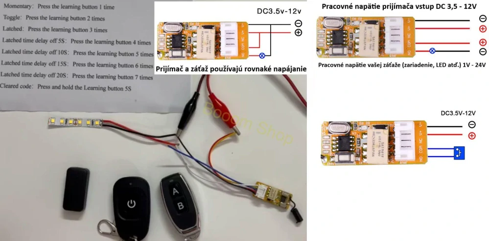3.5V - 12V inteligentné mini relé na diaľkové ovládanie