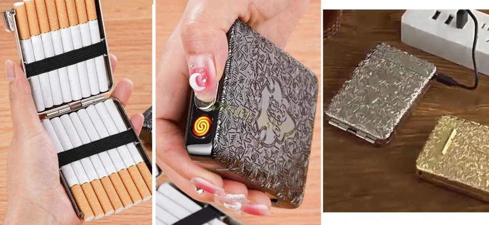Kovové púzdro tabatierka s USB zapaľovačom
