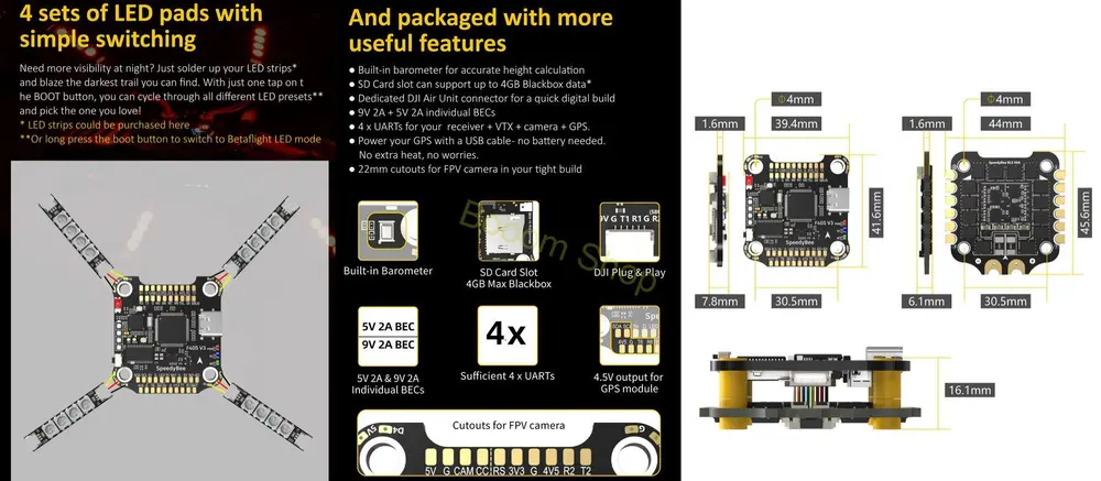 Letový ovládač SpeedyBee pre FPV dron + ESC 6s 50A