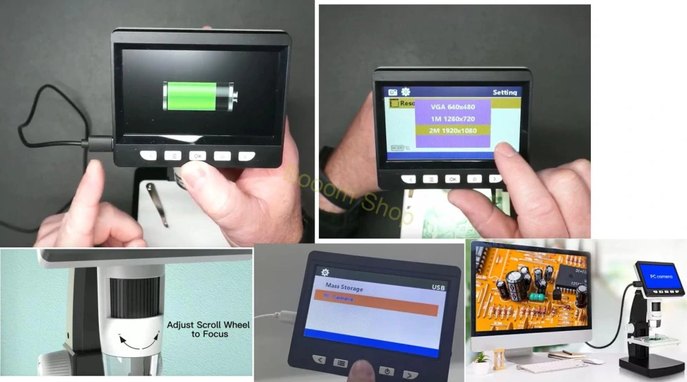 Digitálny mikroskop s vlastnou batériou a obrazovkou