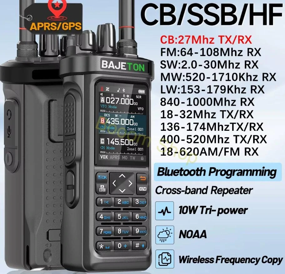 CB VHF UHF TX a RX 2.0 - 600 MHz GPS Bajeton BJ-9000 ručná vysielačka