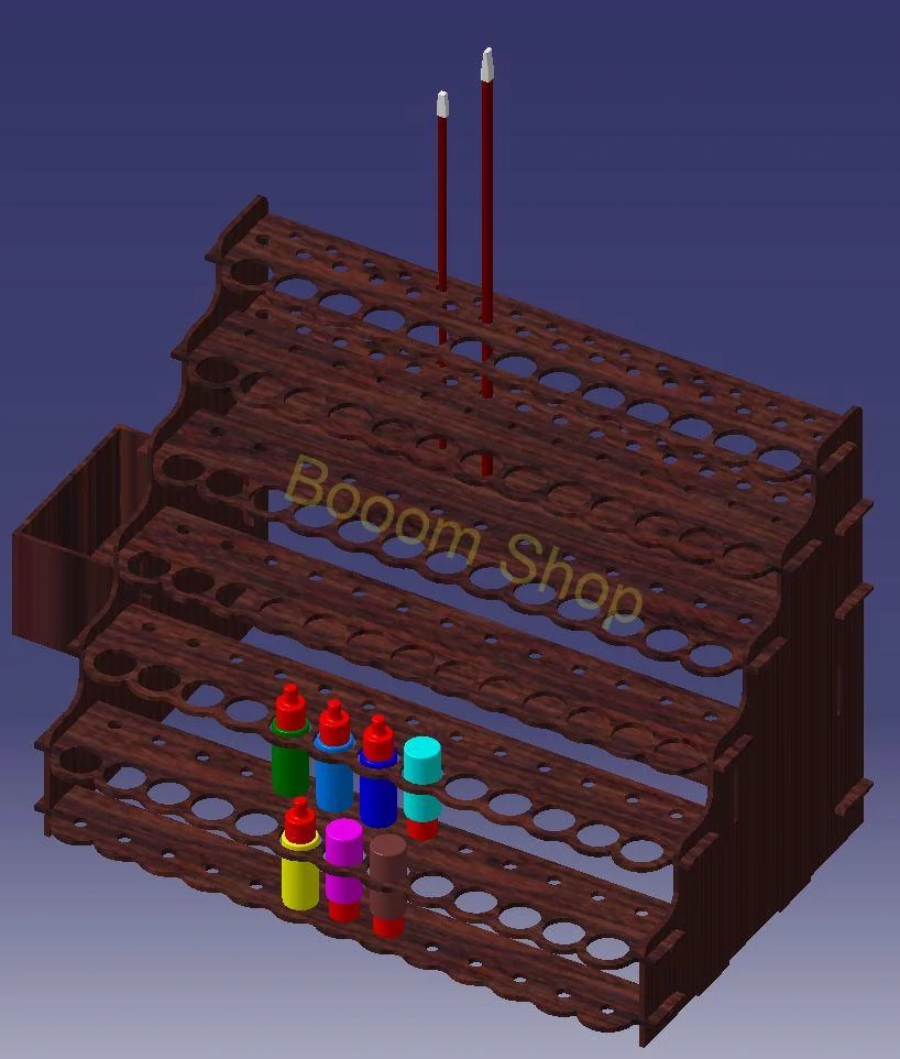 Organizér akrylových farieb s doplnkami - vallejo otvor 26mm - DXF STP formát - laser cutting